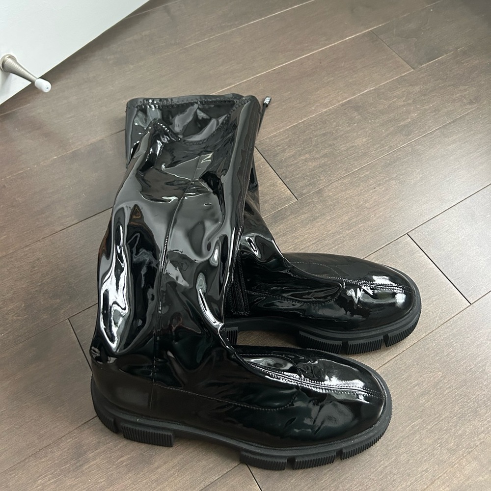 Zara black Patent Leather Knee Boots